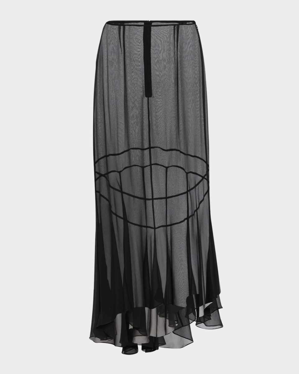 Asymmetric Flare Sheer Silk Midi Skirt